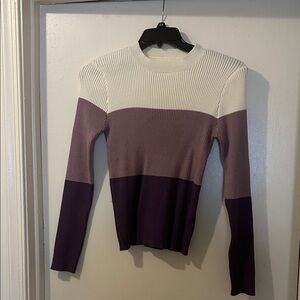 SHEIN White and Purple Colorblock Ribbed Sweater